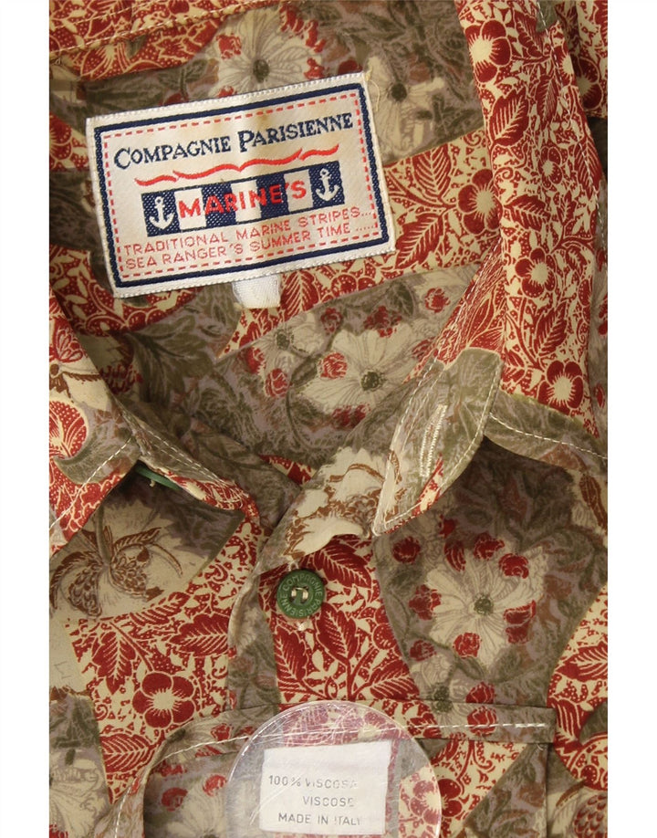 Camisa masculina de manga curta COMPAGNIE grande cáqui floral viscose