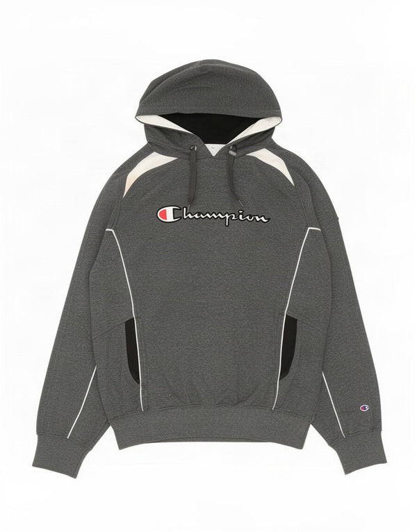 Jumper masculino com capuz gráfico Champion cinza médio algodão colorblock