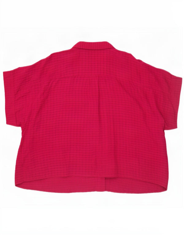 Camisa feminina Monsoon de manga curta grande tamanho UK 20 2XL rosa xadrez viscose