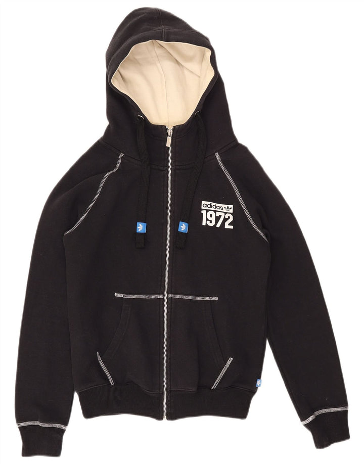 ADIDAS Womens Graphic Hoodie Jumper UK 10 Pequeno Algodão Preto