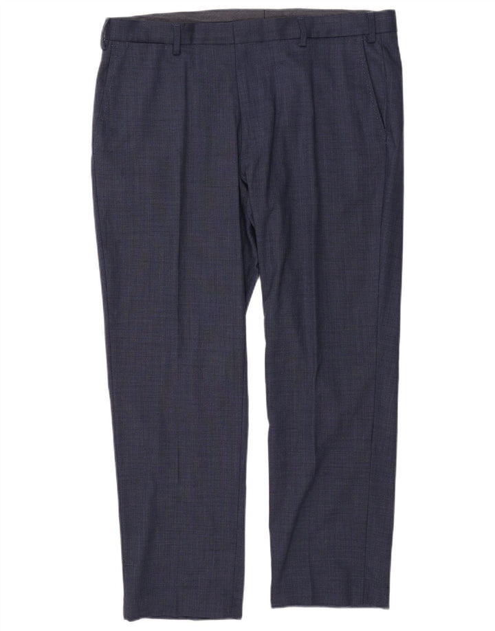 Calça masculina de ajuste regular Marks & Spencer W38 L29 lã azul