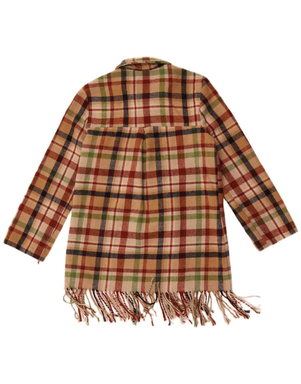 Sobretudo vintage feminino longline UK 14 poliéster xadrez médio multicolorido