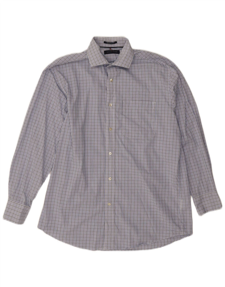Camisa masculina Tommy Hilfiger de ajuste regular tamanho 15 1/2 algodão xadrez azul médio