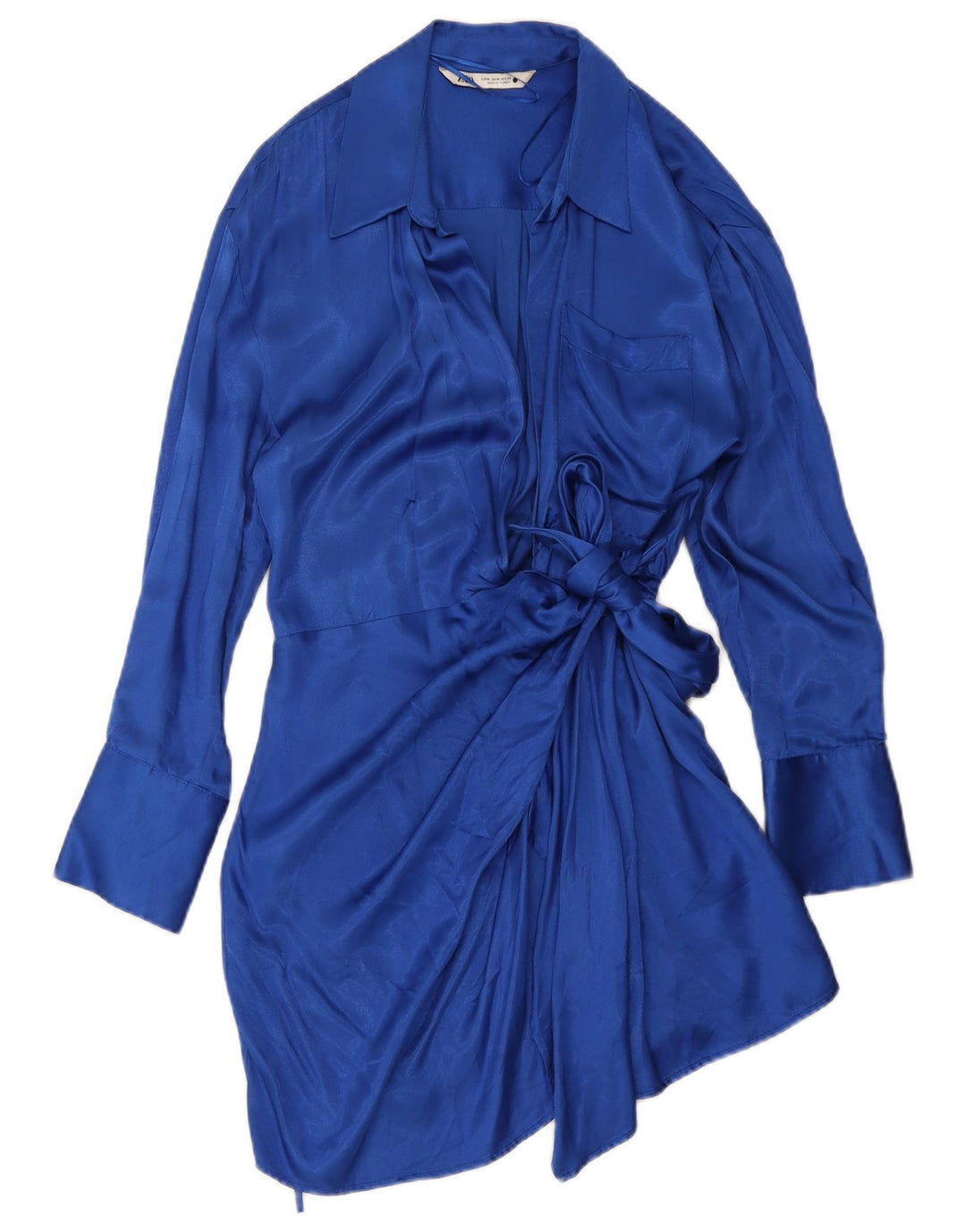 Vestido feminino de manga comprida Zara UK 14 viscose azul médio