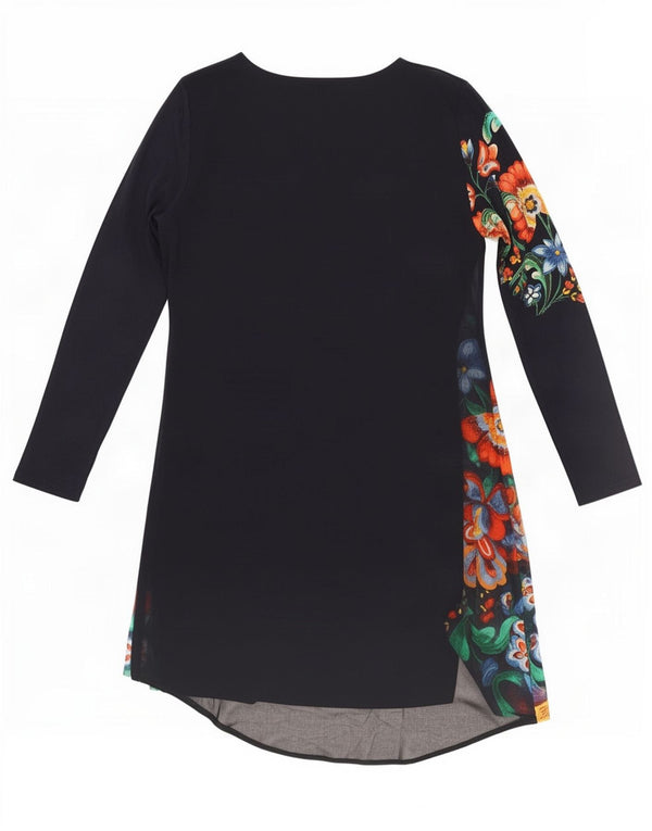 Vestido feminino de manga comprida Desigual EU 46 XL azul marinho floral viscose