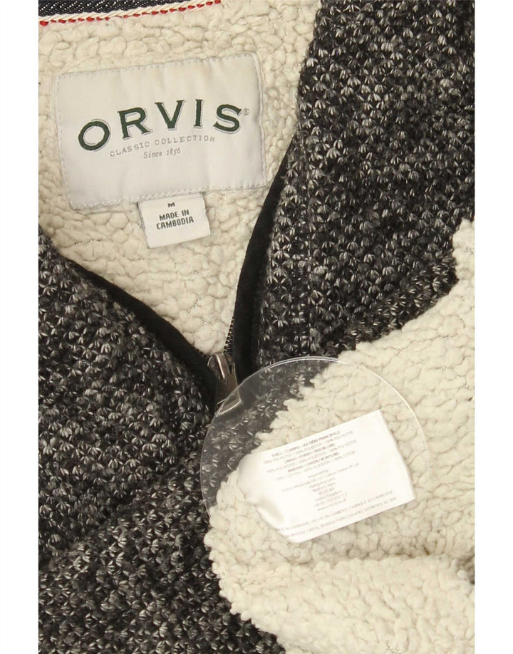 Suéter feminino Orvis com gola e zíper UK 14 poliéster manchado cinza médio