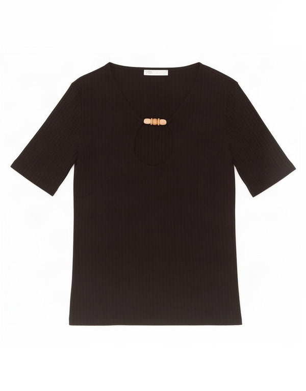 Blusa feminina Zara Top UK 10 pequena viscose preta