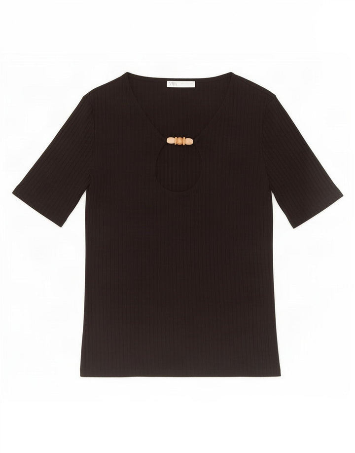 Blusa feminina Zara Top UK 10 pequena viscose preta