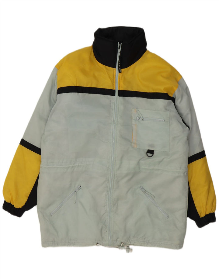 Jaqueta de esqui masculina vintage UK 38 poliéster azul médio Colourblock