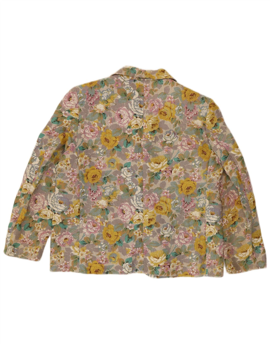 Jaqueta blazer feminina vintage com 3 botões Reino Unido 16 grande floral multicolorido