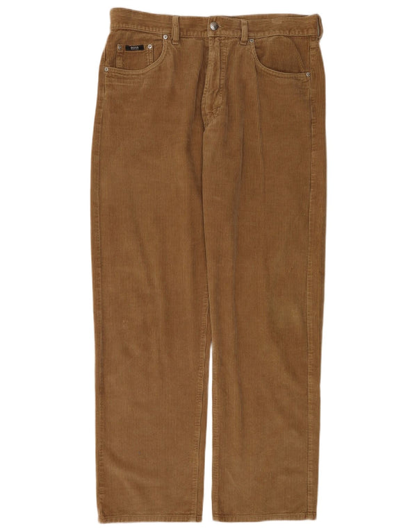 Calça masculina Hugo Boss Arkansas reta de veludo cotelê W36 L32 algodão marrom