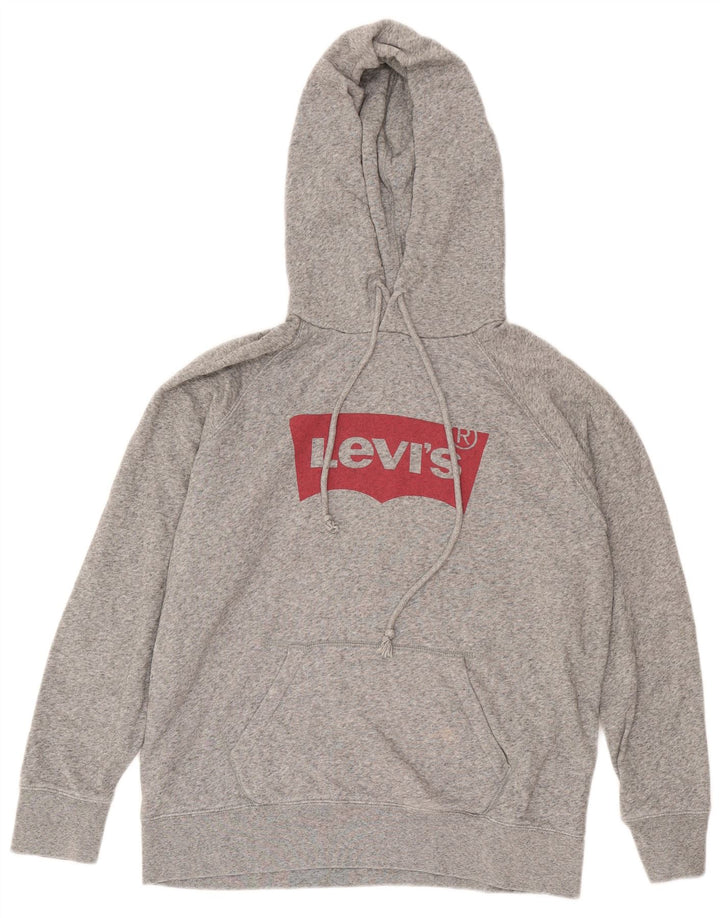 Suéter com capuz gráfico masculino Levi's algodão manchado cinza médio