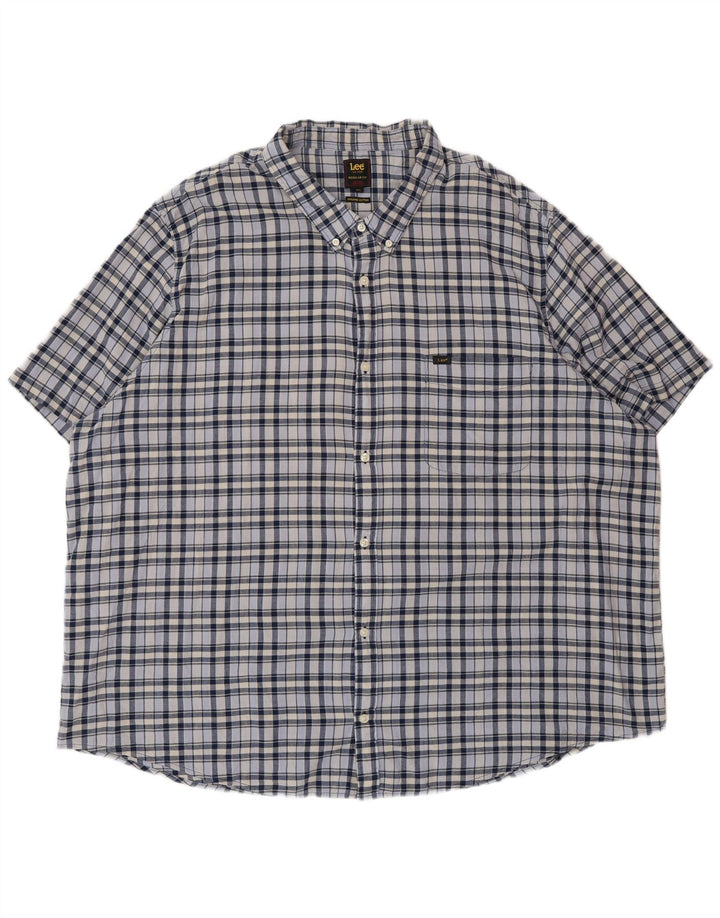 Camisa masculina Lee de manga curta regular fit 5XL algodão xadrez azul