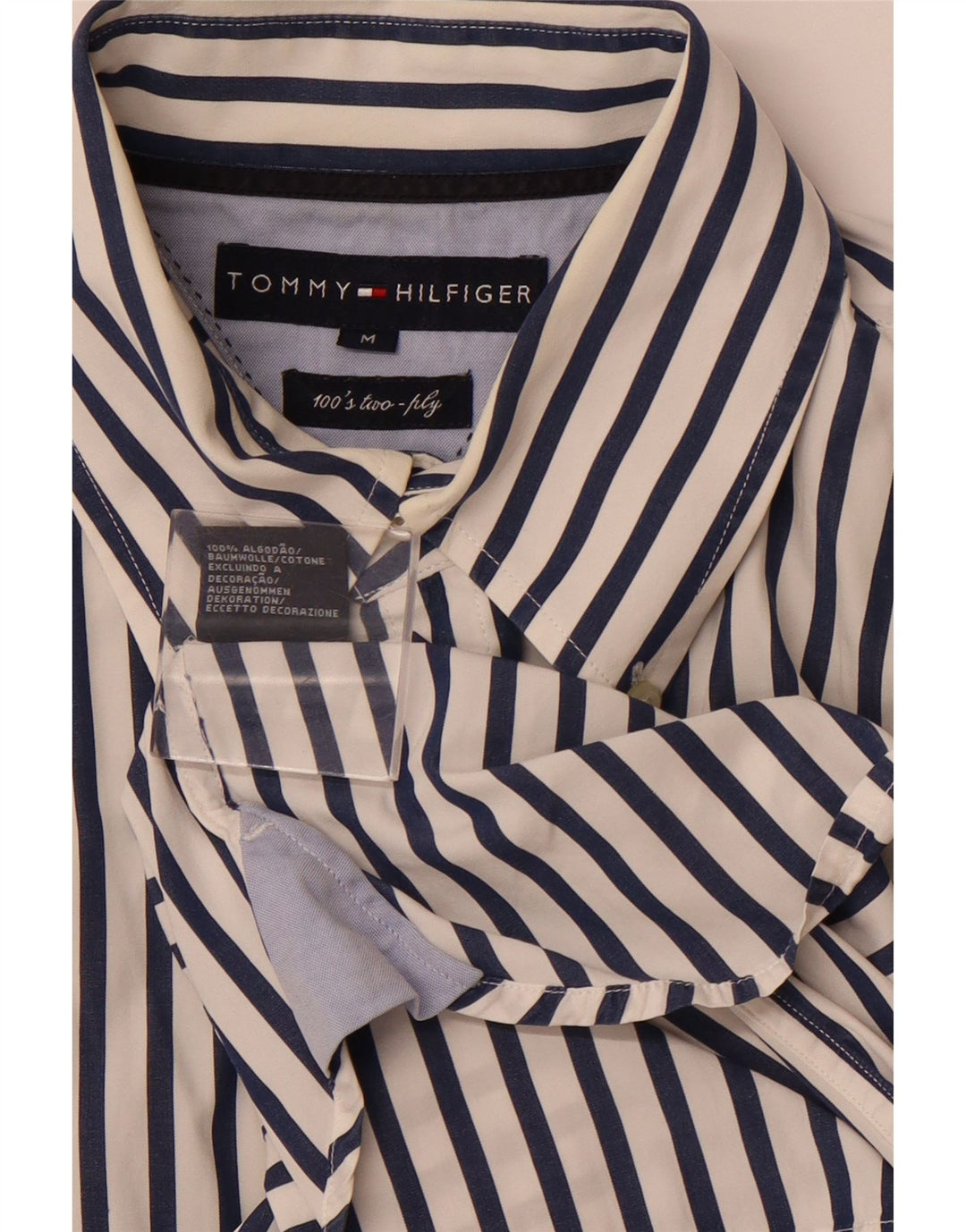 Camisa masculina TOMMY HILFIGER de algodão listrado branco médio