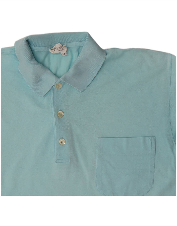 Camisa polo masculina VINTAGE de algodão azul médio
