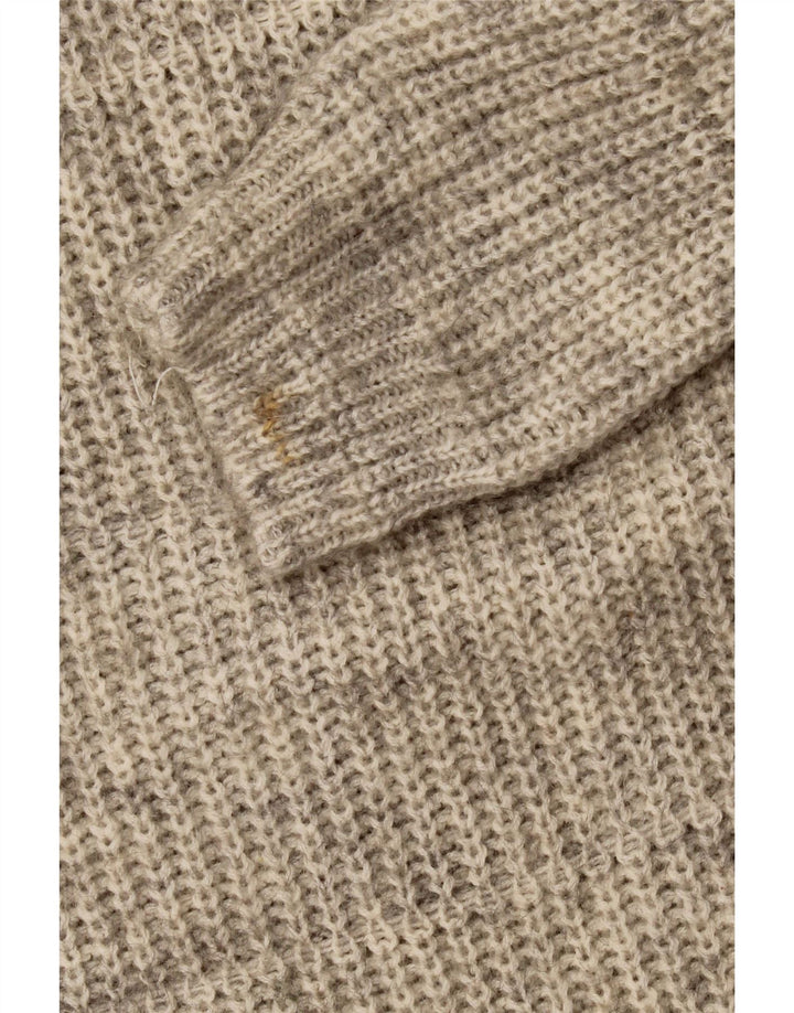 Suéter feminino vintage com gola redonda e palangre UK 14 cinza médio