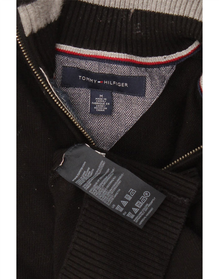 Suéter masculino Tommy Hilfiger com zíper e gola alta de algodão preto médio