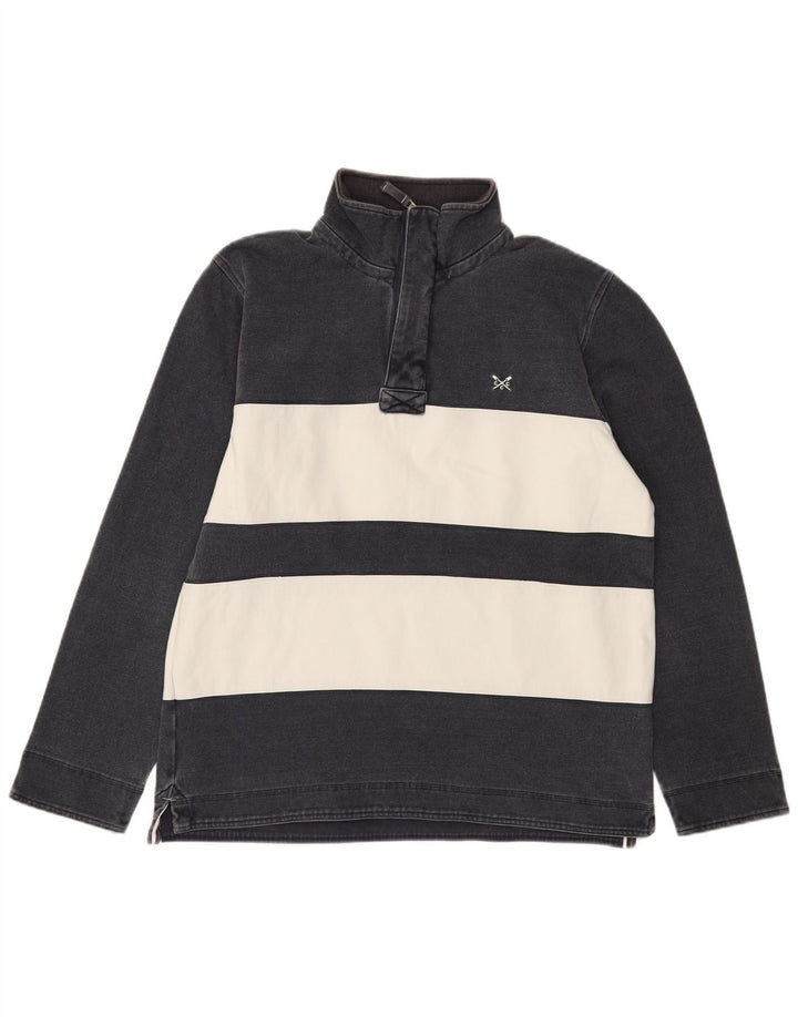 Suéter masculino Crew Clothing com zíper e gola listrada azul marinho médio