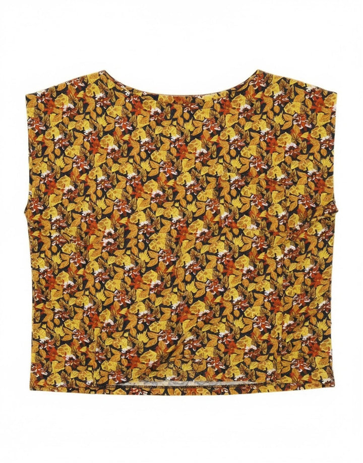Blusa feminina vintage sem mangas, top UK 14, médio, amarelo, floral
