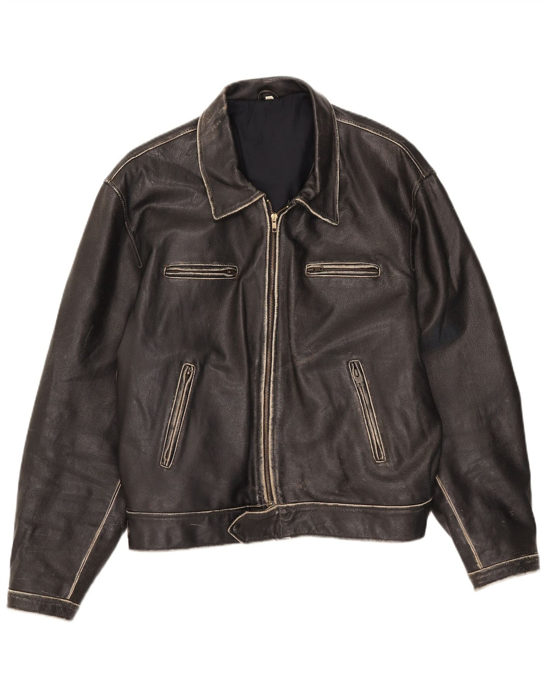 Jaqueta de couro masculina vintage IT 54 2XL preta