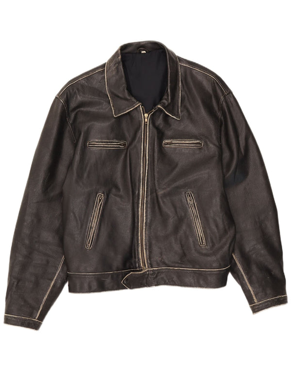 Jaqueta de couro masculina vintage IT 54 2XL preta