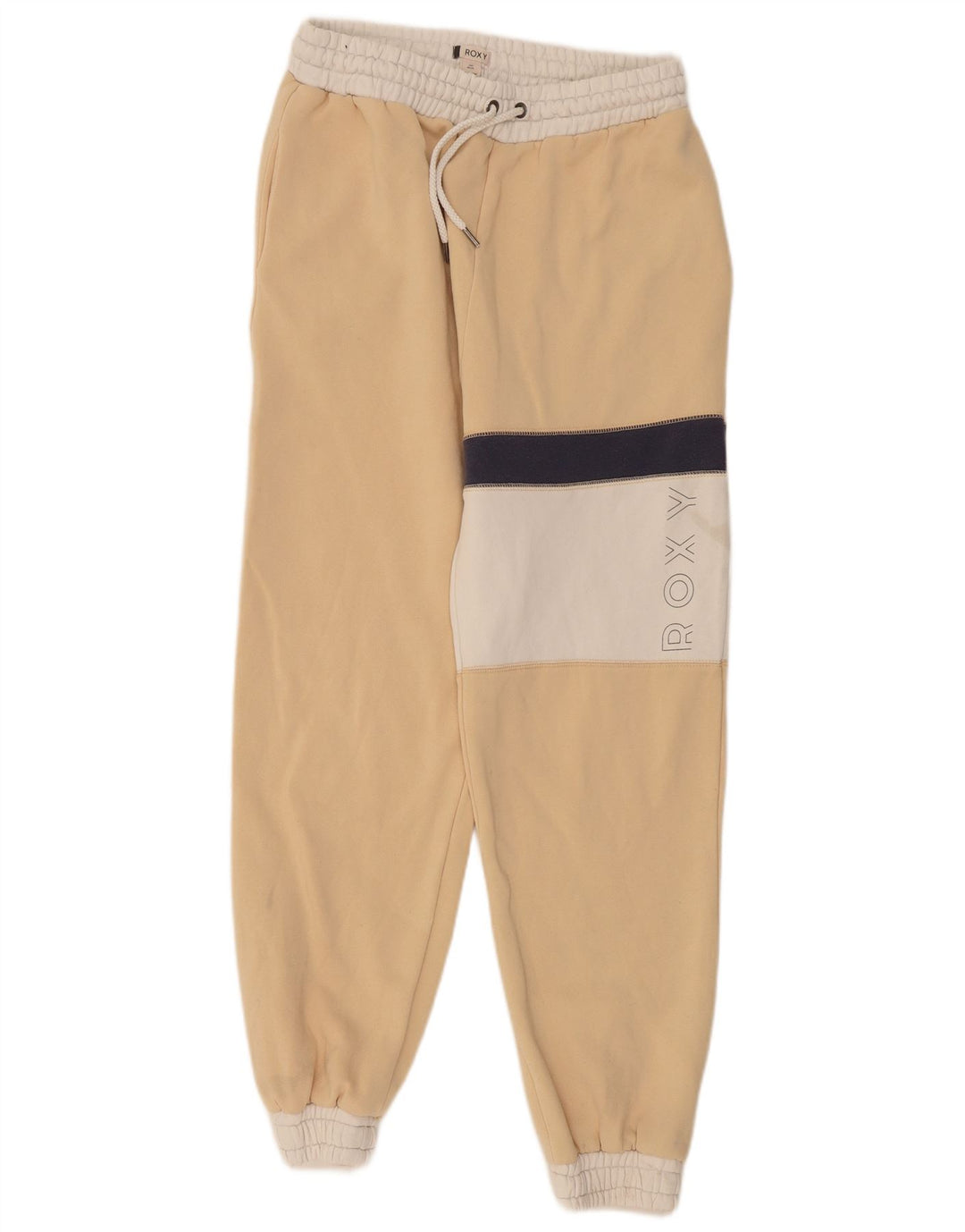 Calça esportiva masculina Roxy com estampa gráfica grande bloco colorido bege