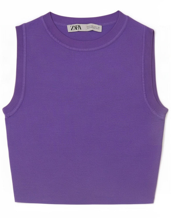 Zara Womens Crop Vest Top UK 8 Pequeno Roxo