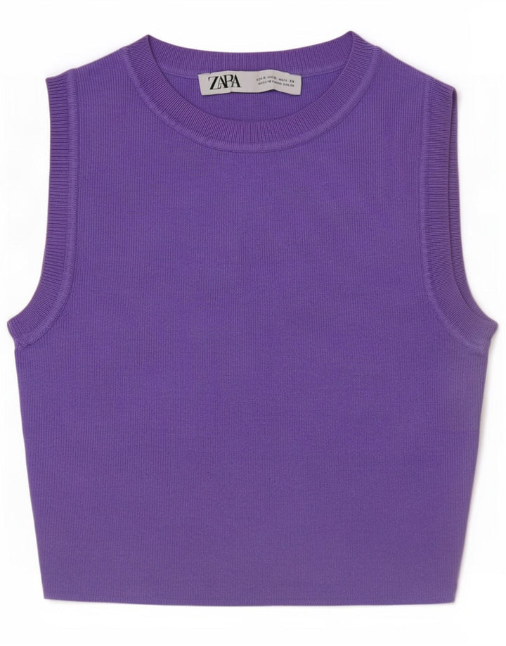 Zara Womens Crop Vest Top UK 8 Pequeno Roxo