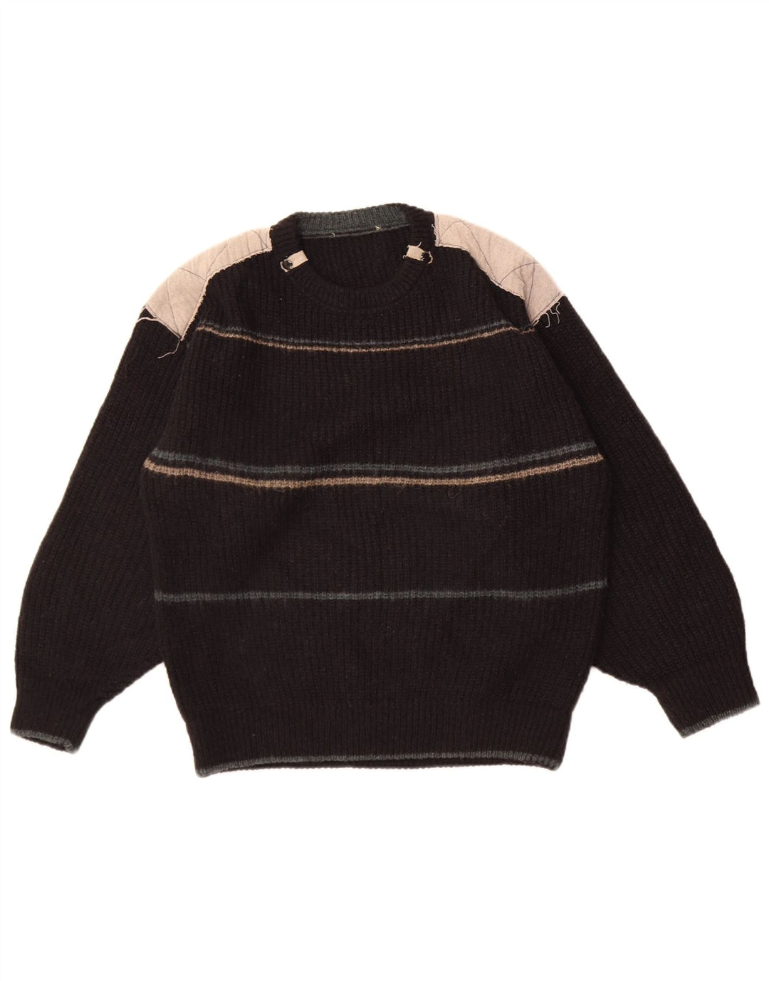 Suéter vintage masculino com gola redonda, bloco colorido preto médio