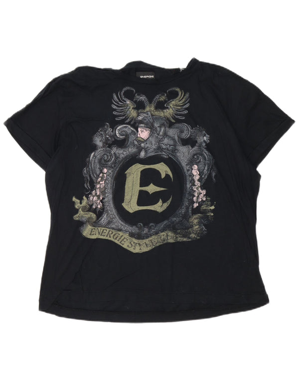 Camiseta feminina Energie com estampa gráfica UK 18 XL algodão preto