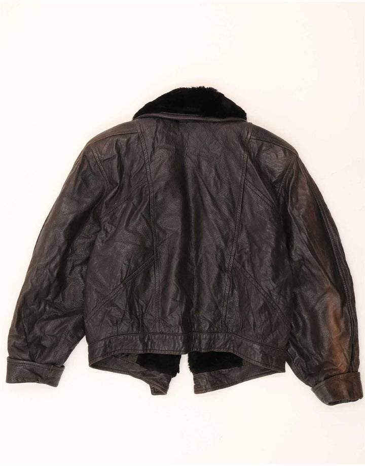 Jaqueta de couro aberta feminina vintage IT 42 médio preto