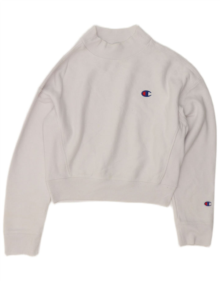 Champion feminino crop moletom jumper UK 14 médio algodão branco