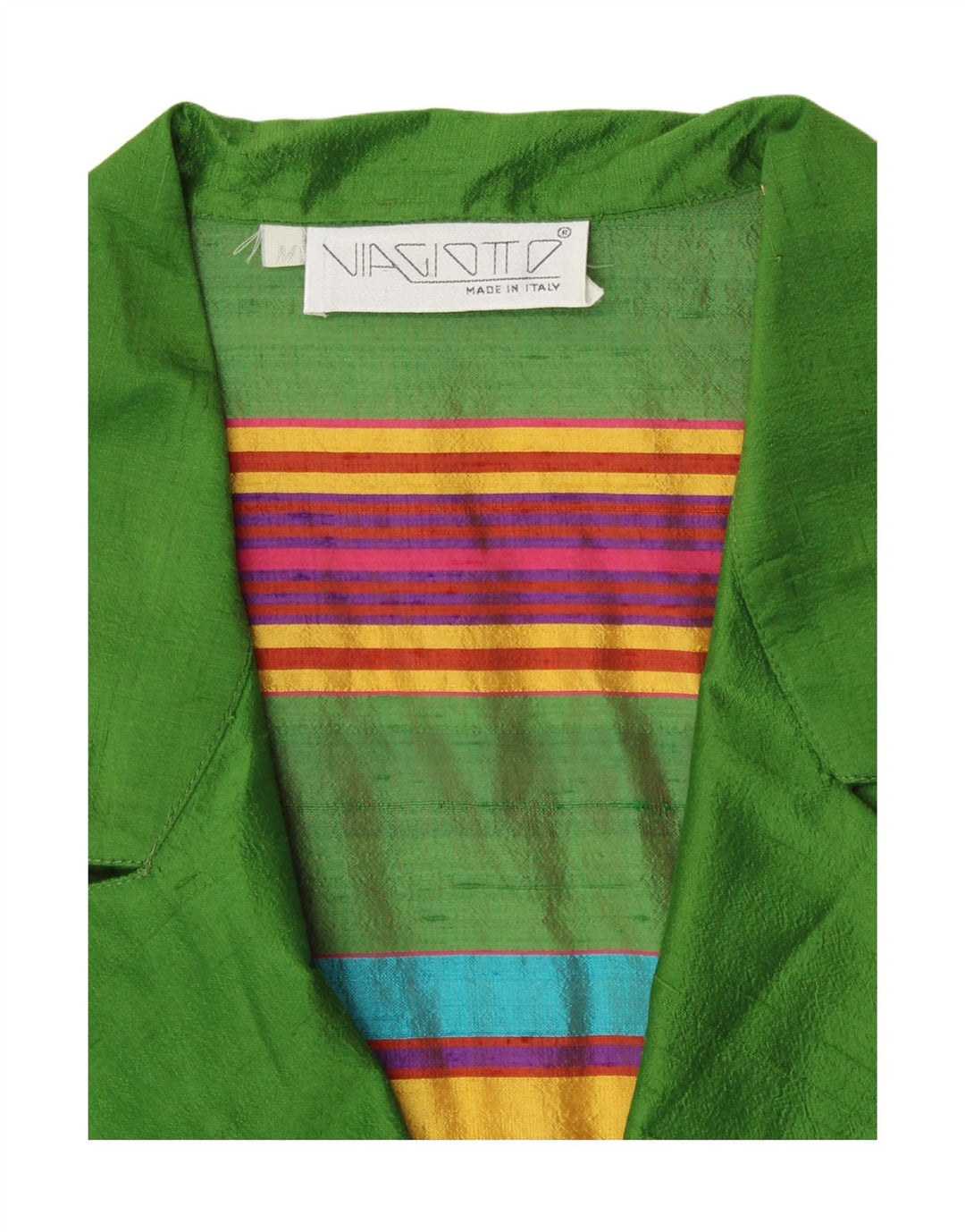 Cardigã feminino VINTAGE de manga curta UK 12 listrado verde médio retrô