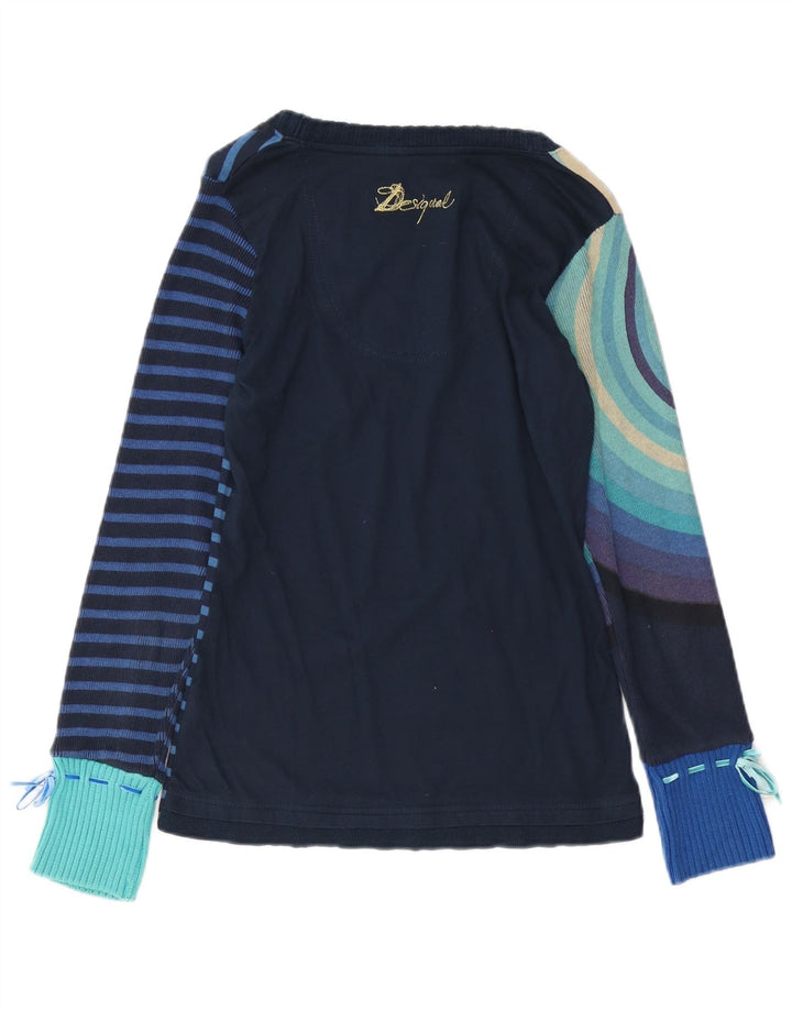 DESIGUAL Top gráfico feminino manga comprida Reino Unido 12 algodão listrado azul médio