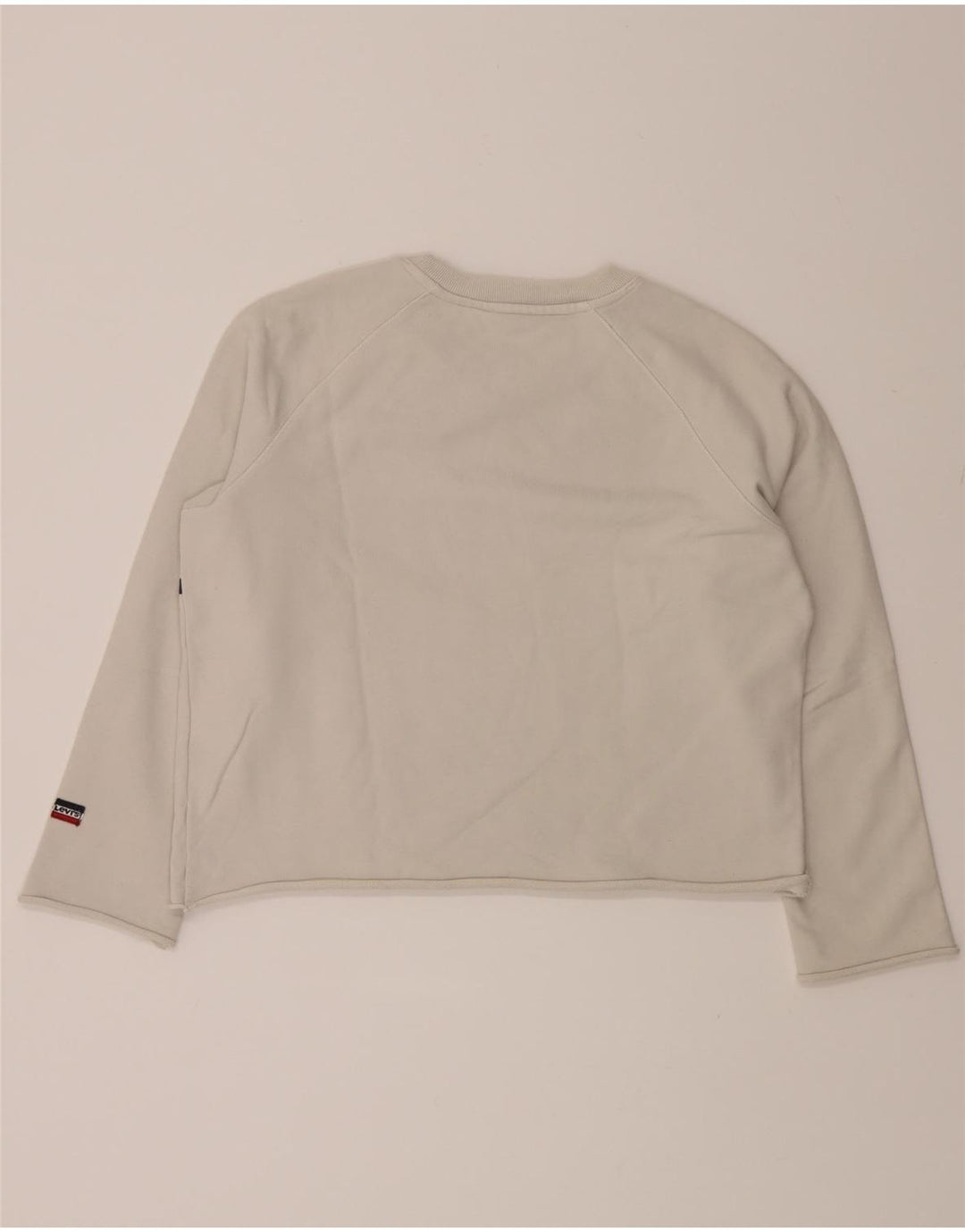 LEVI'S Womens Crop Graphic Sweatshirt Jumper UK 16 Large Off White Cotton Vintage Levi's and Second-Hand Levi's from Messina Hembry 