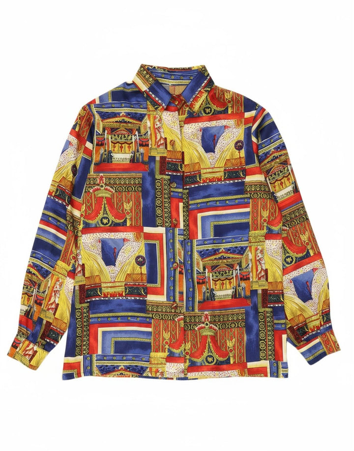 Camisa feminina VINTAGE com padrão abstrato UK 18 XL multicolorido