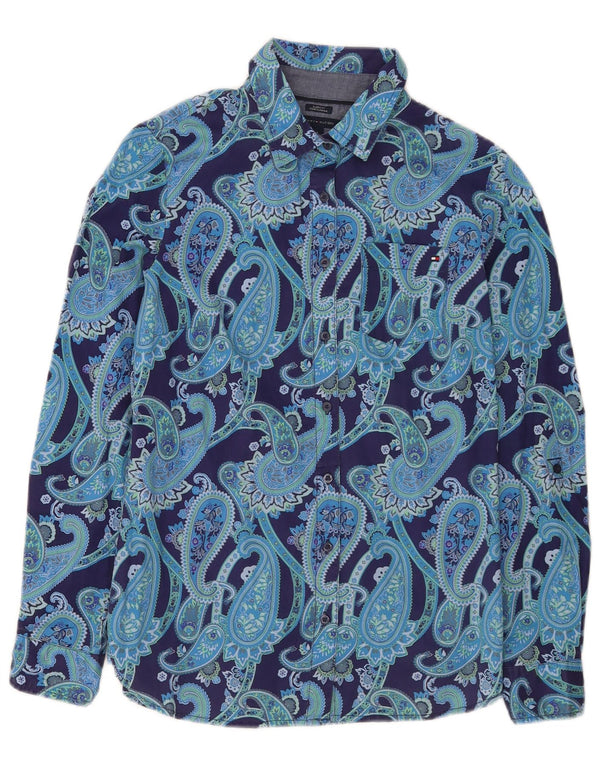 Camisa Tommy Hilfiger Feminina Classic Fit UK 10 Pequena Azul Paisley Moderna