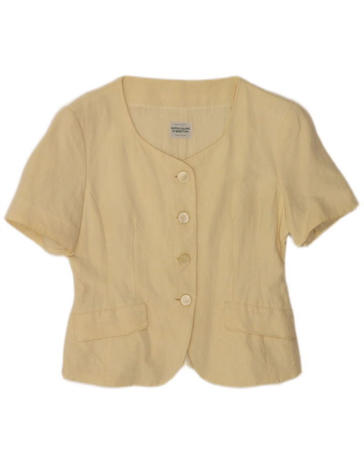 Jaqueta blazer feminina de manga curta com 4 botões Benetton IT 42 médio bege