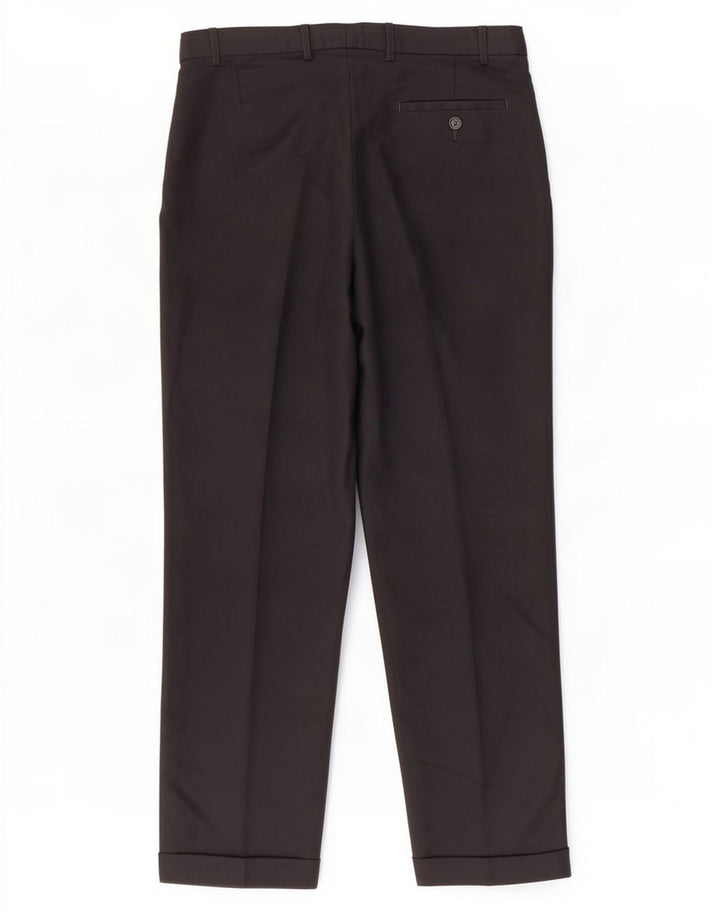 Calça masculina de terno reto Marks & Spencer W36 L31 azul marinho poliéster