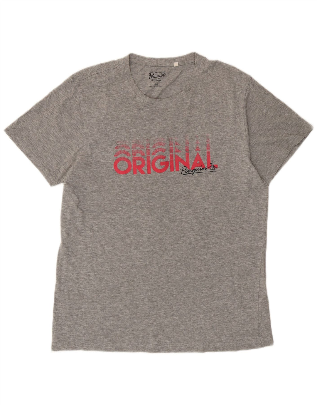 Camiseta gráfica masculina Penguin Top grande algodão manchado cinza