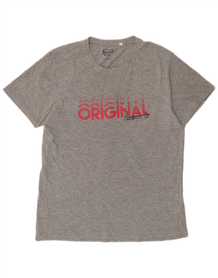 Camiseta gráfica masculina Penguin Top grande algodão manchado cinza