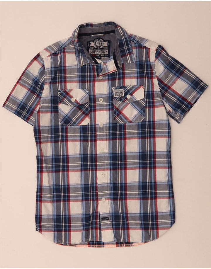 Camisa masculina de manga curta SUPERDRY grande algodão xadrez azul marinho