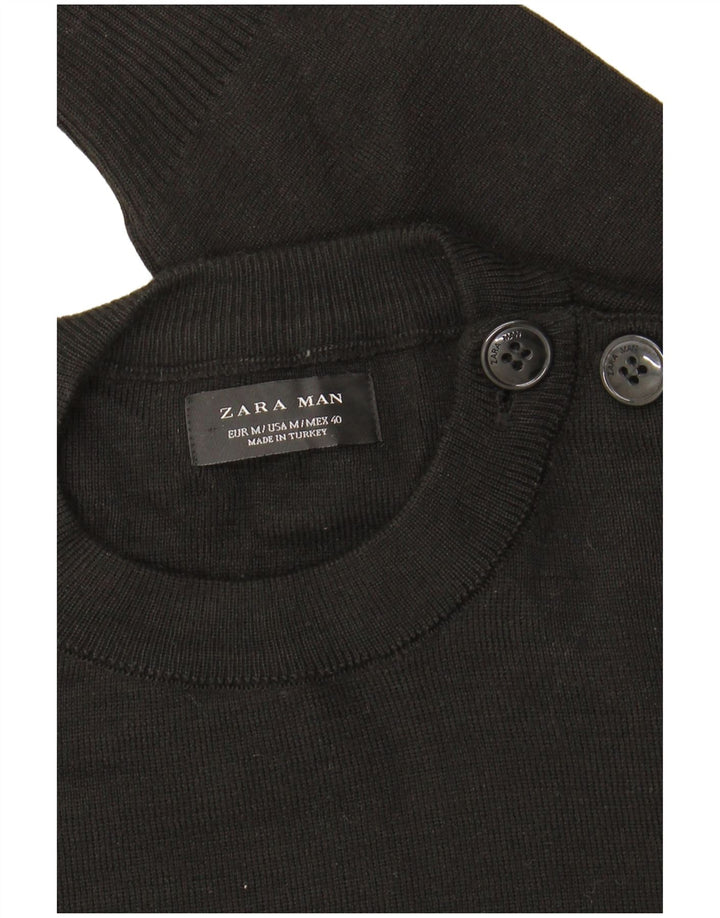 Zara Suéter masculino com gola redonda, preto médio