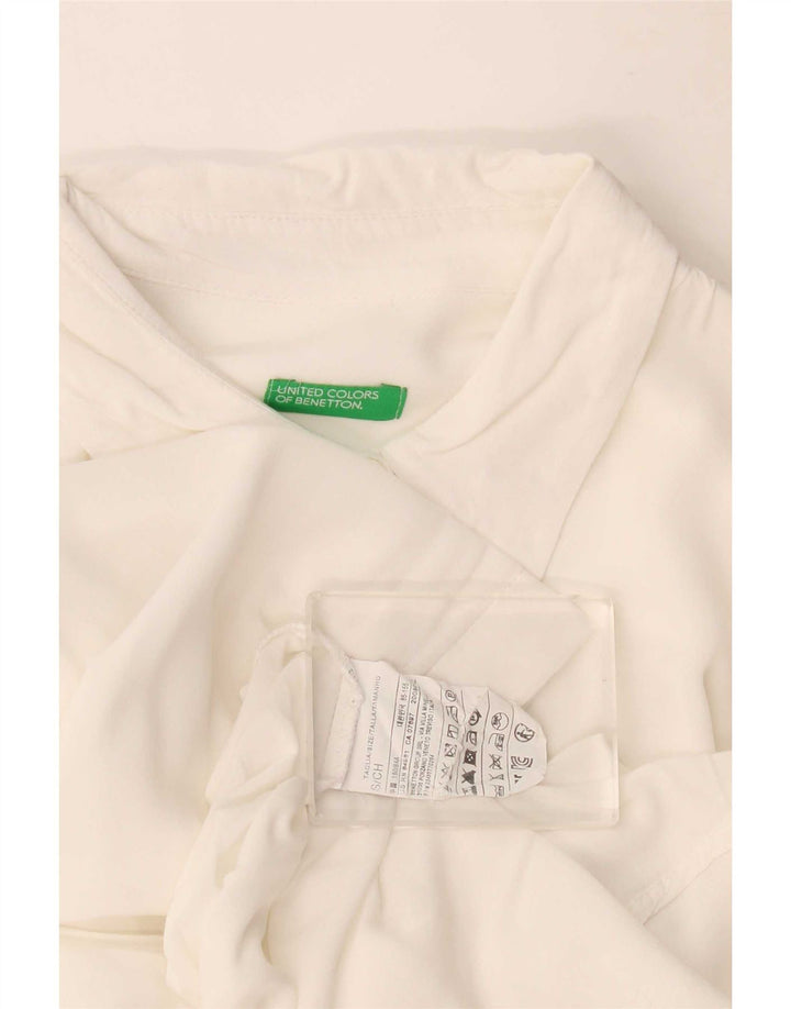 Camisa feminina oversized Benetton Reino Unido 10 pequena viscose branca