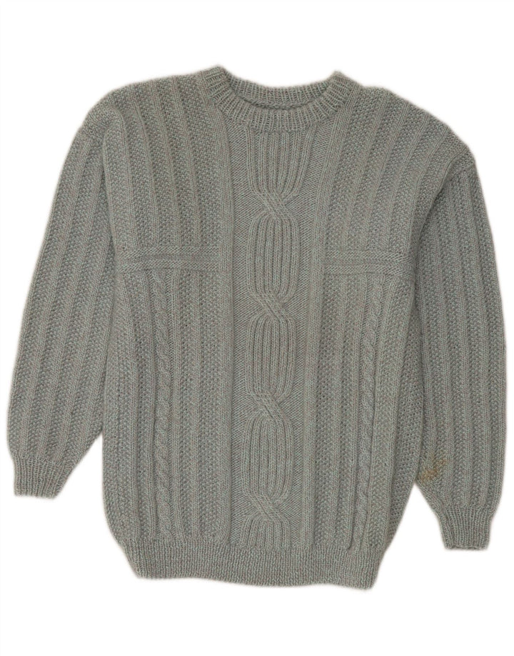 Suéter vintage masculino com gola redonda cinza médio