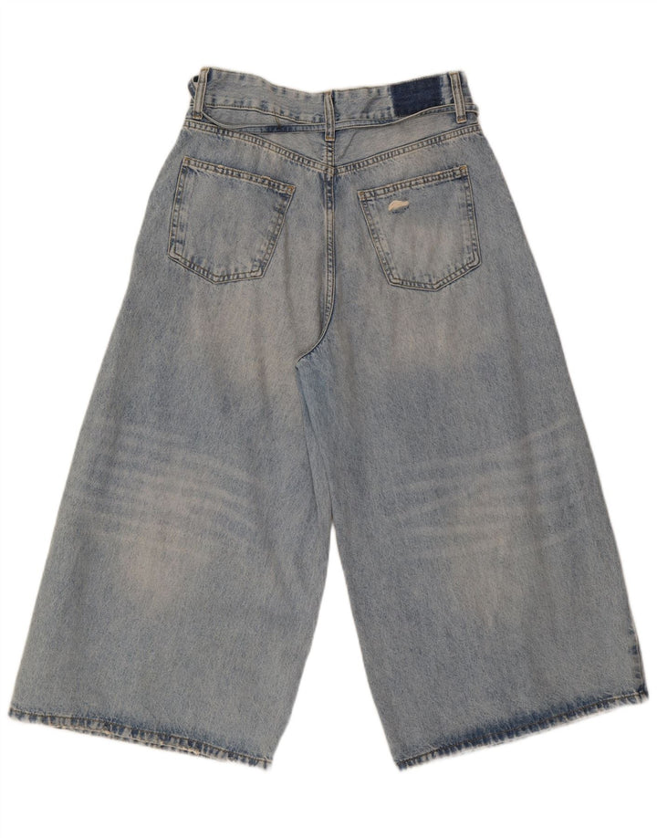 Zara Calça Jeans Capri Feminina Perna Larga EU 40 Médio W30 L21 Azul Algodão