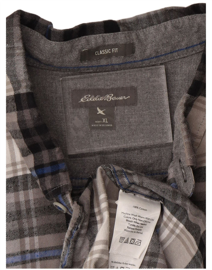 EDDIE BAUER Camisa masculina de flanela de ajuste clássico XL cinza xadrez algodão