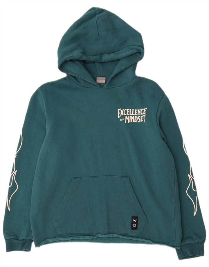 PUMA Girls Loose Fit Graphic Hoodie Jumper 13-14 Anos Algodão Verde