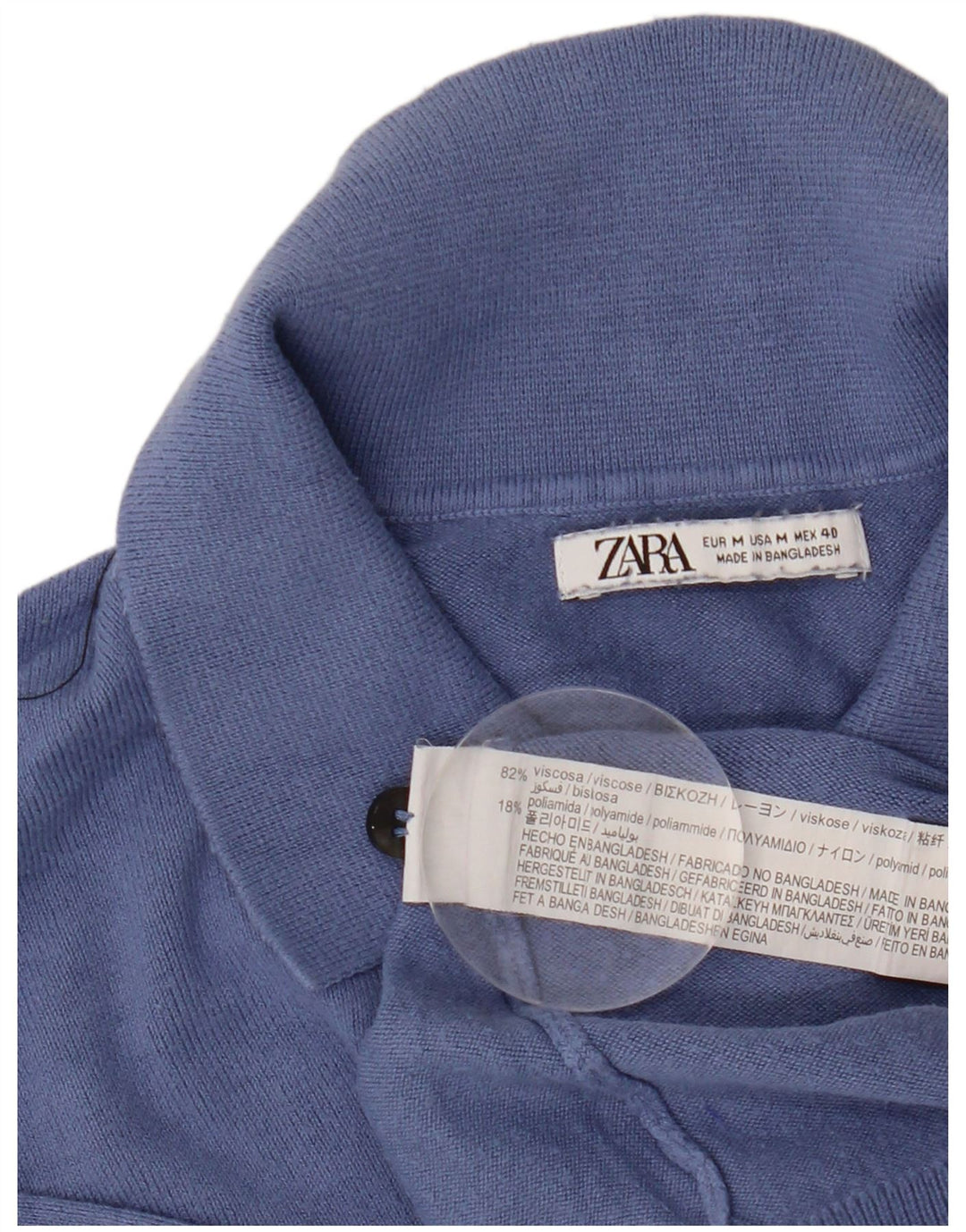 Zara Suéter masculino de manga curta com gola polo e viscose azul médio