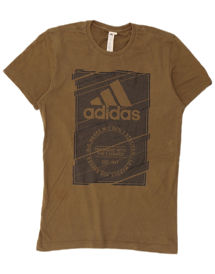 Adidas Mens Graphic T-Shirt Top Pequeno Algodão Cáqui
